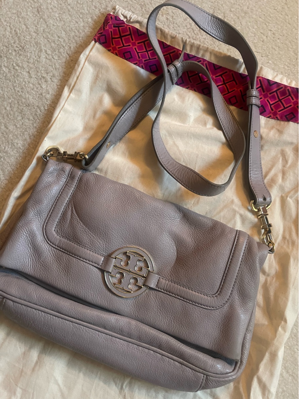 Tory Burch Pebbled Leather Crossbody in Taupe